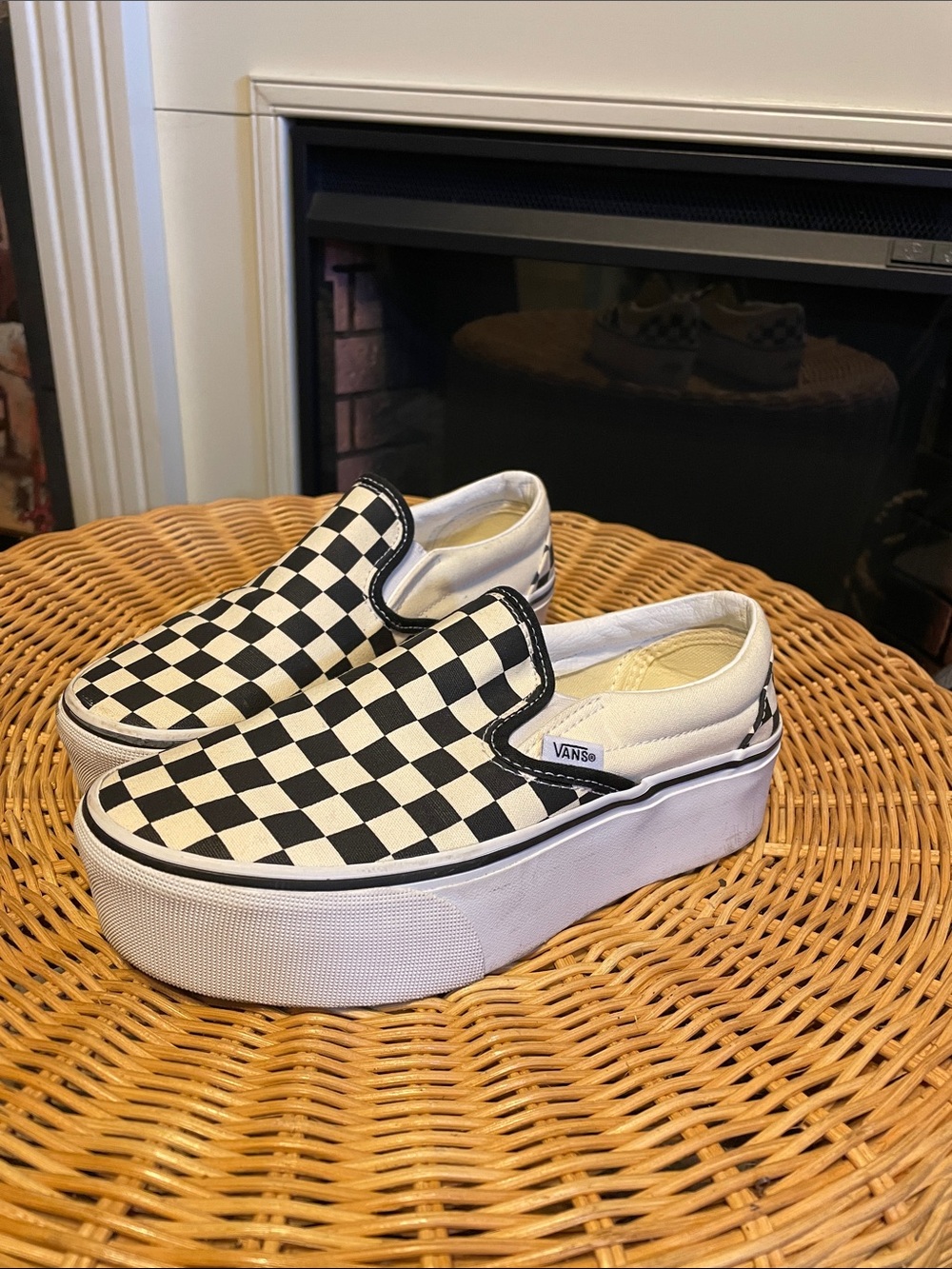 Vans Checkerboard Slip-On Platform Sneakers - Black & White
